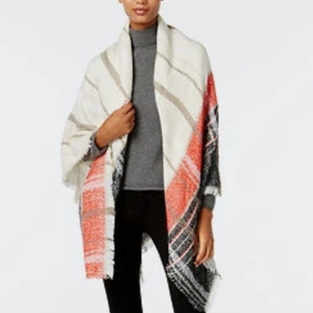 Vince Camuto's Colorblock Plaid Plush Square Blanket Wrap